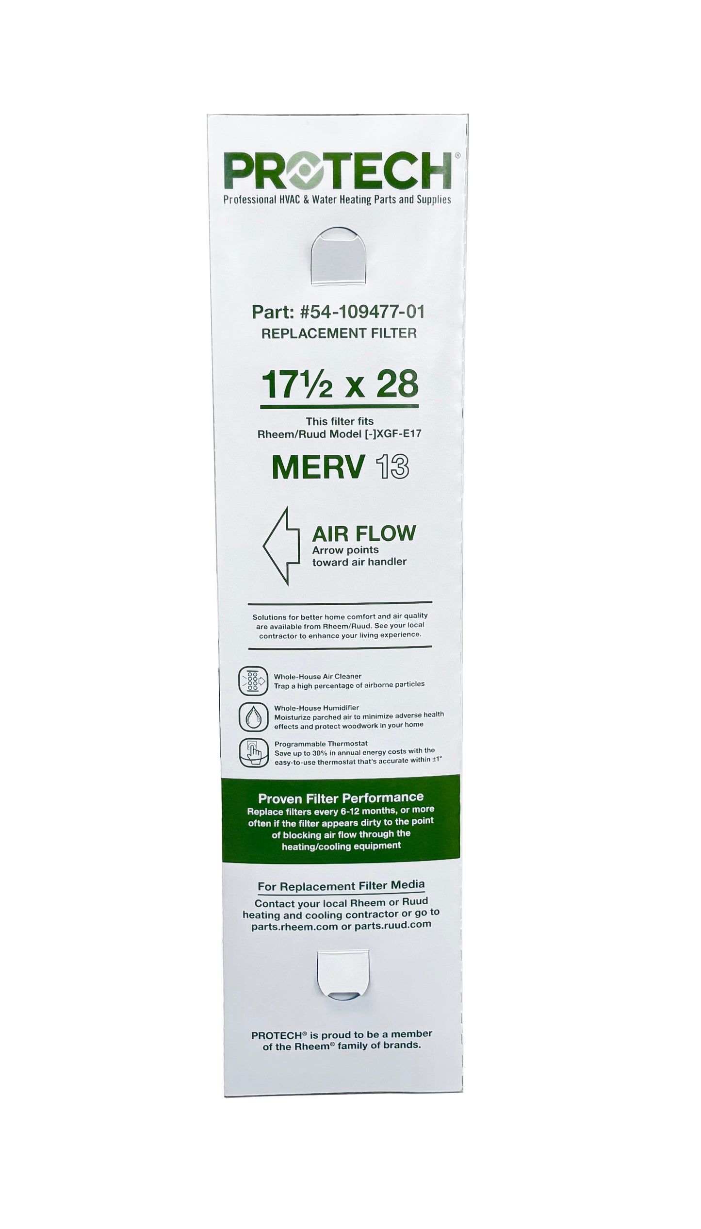 Rheem 54-109477-01 - 17.5" x 28" x 5" Exact-Fit Filter for Air Cleaner XGF-E17M13, MERV 13