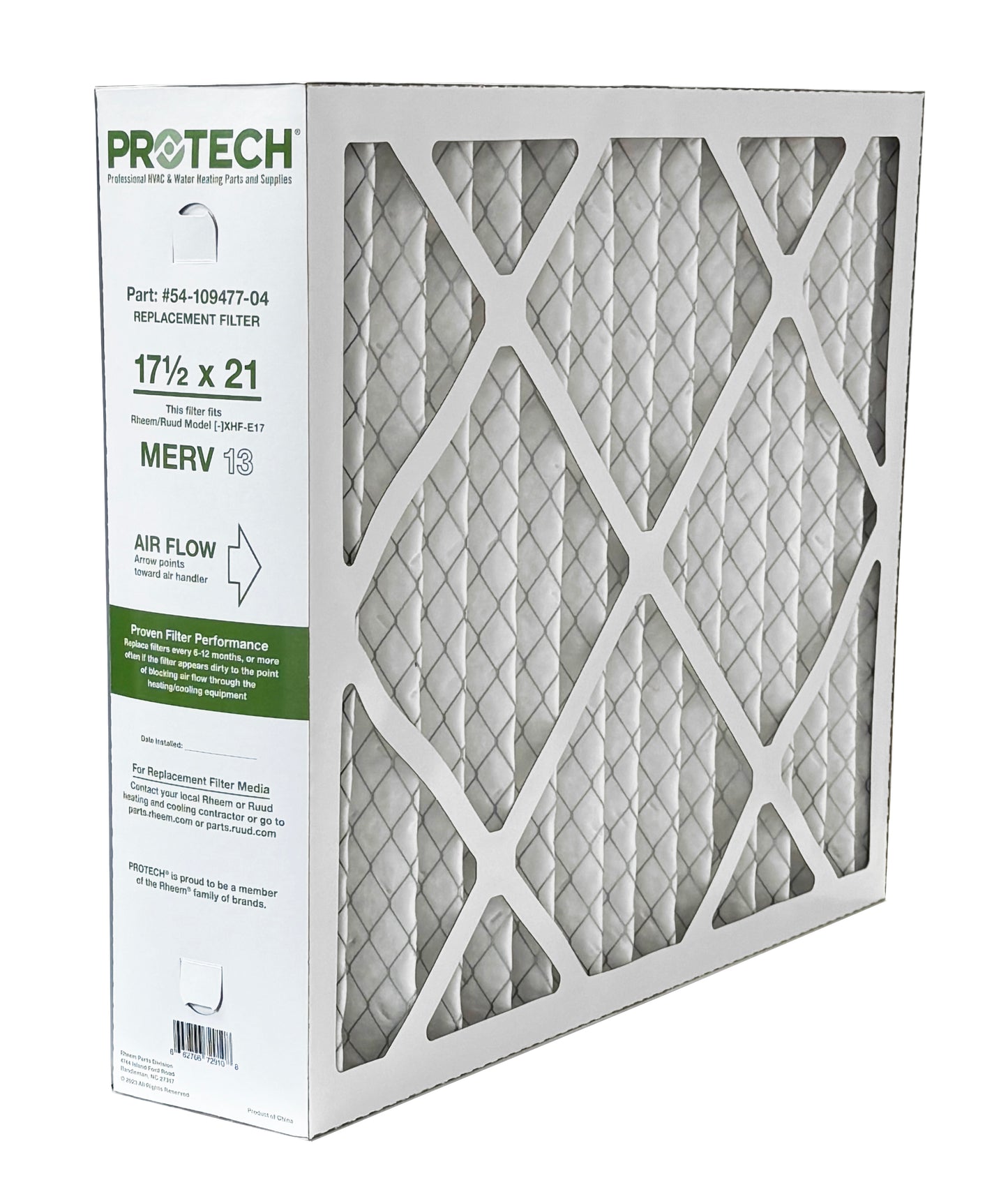 Rheem 54-109477-04 - 17.5" x 21" x 5" Exact-Fit Filter for Air Cleaner XHF-E17M13, MERV 13