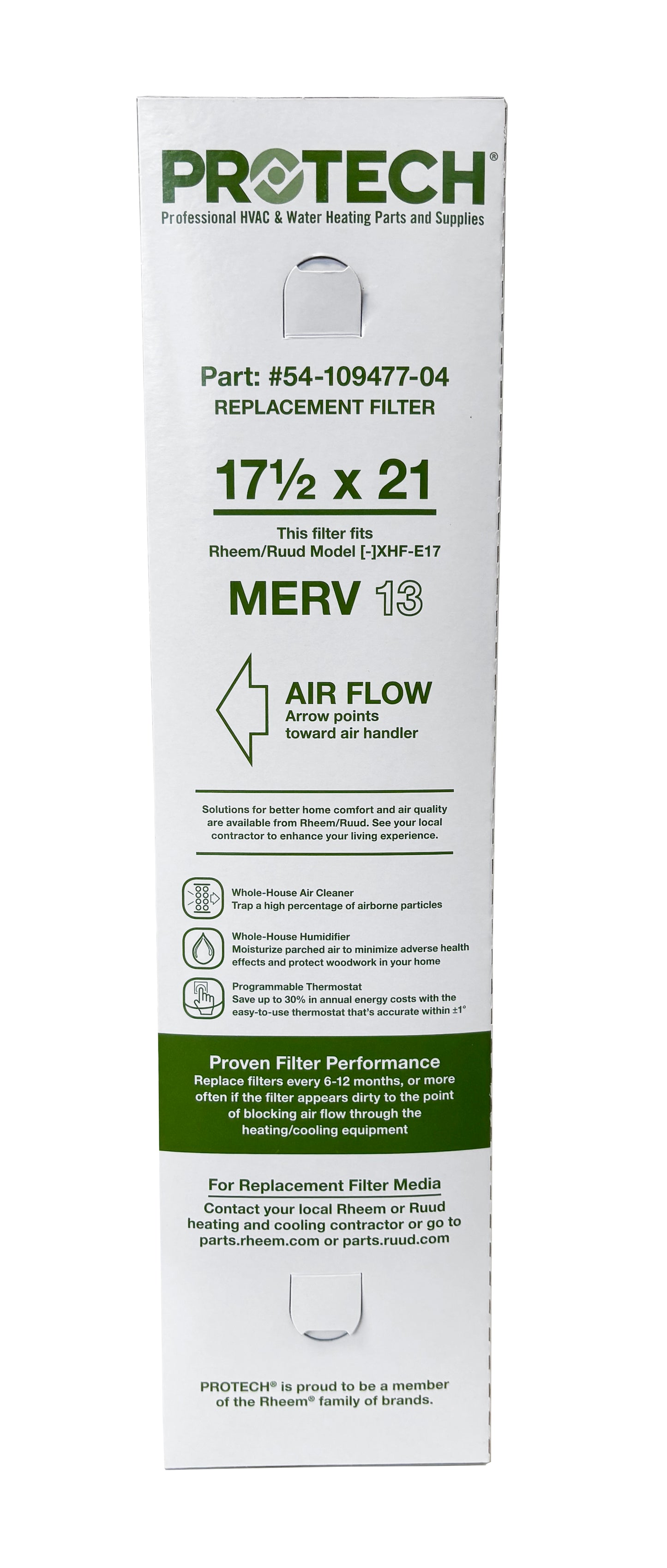 Rheem 54-109477-04 - 17.5" x 21" x 5" Exact-Fit Filter for Air Cleaner XHF-E17M13, MERV 13
