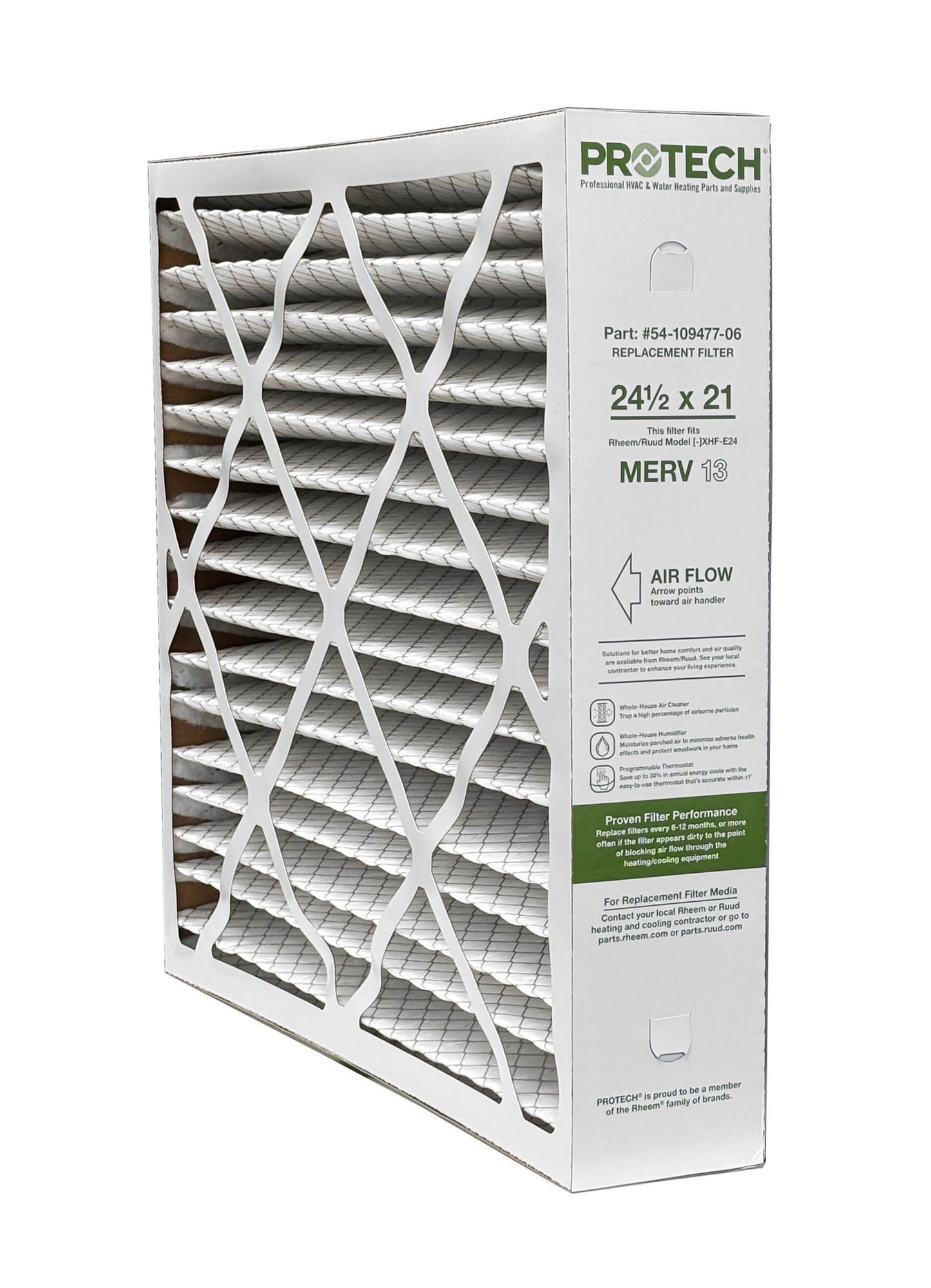 Rheem 54-109477-06 - 21" x 24.50" x 5" Exact-Fit Filter for Air Cleaner XHF-E24M13, MERV 13