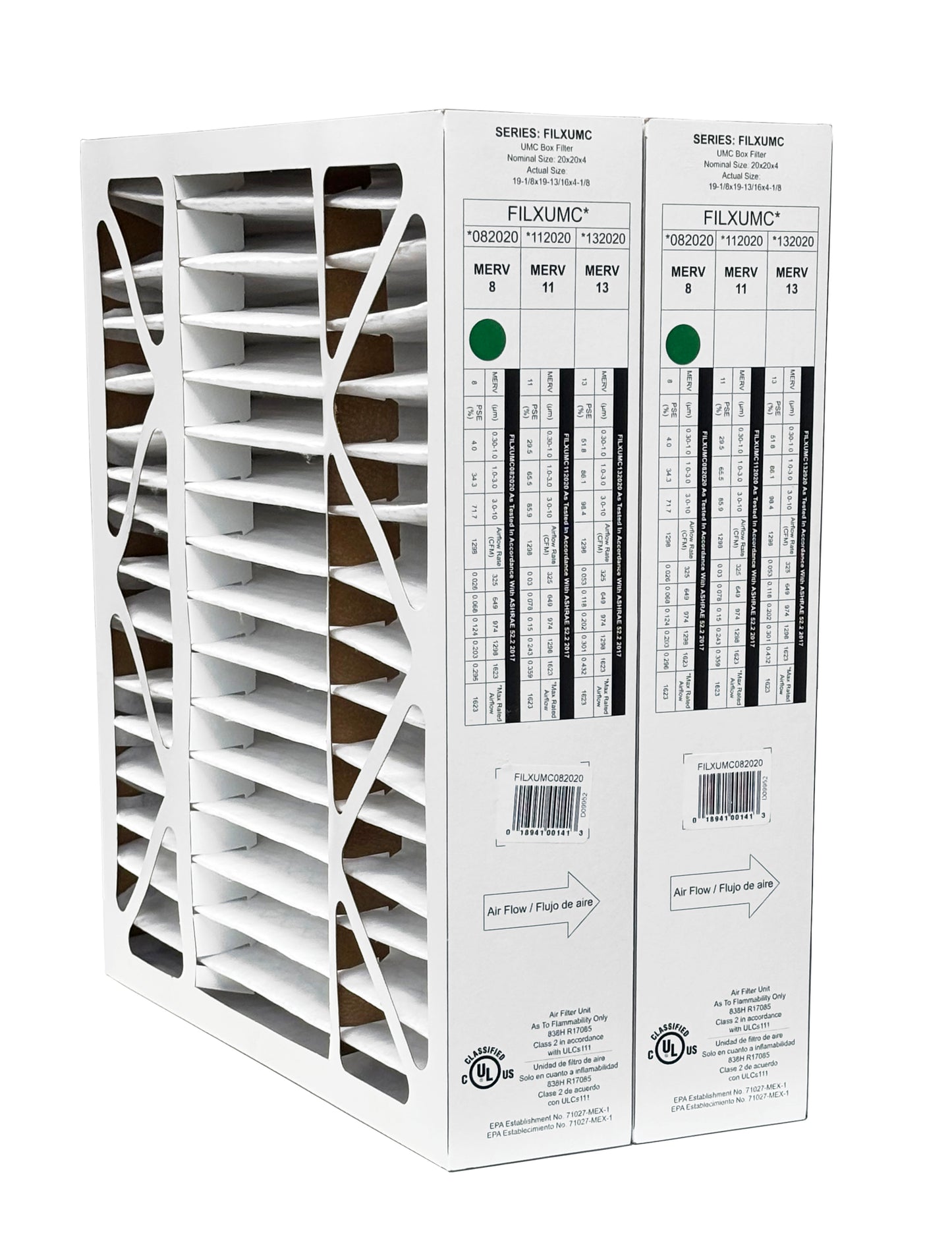 Carrier & Bryant FILXUMC082020 - 20" x 20" x 4" Pleated Air Filter, MERV 8 replaces old part # FILXXFNC0021