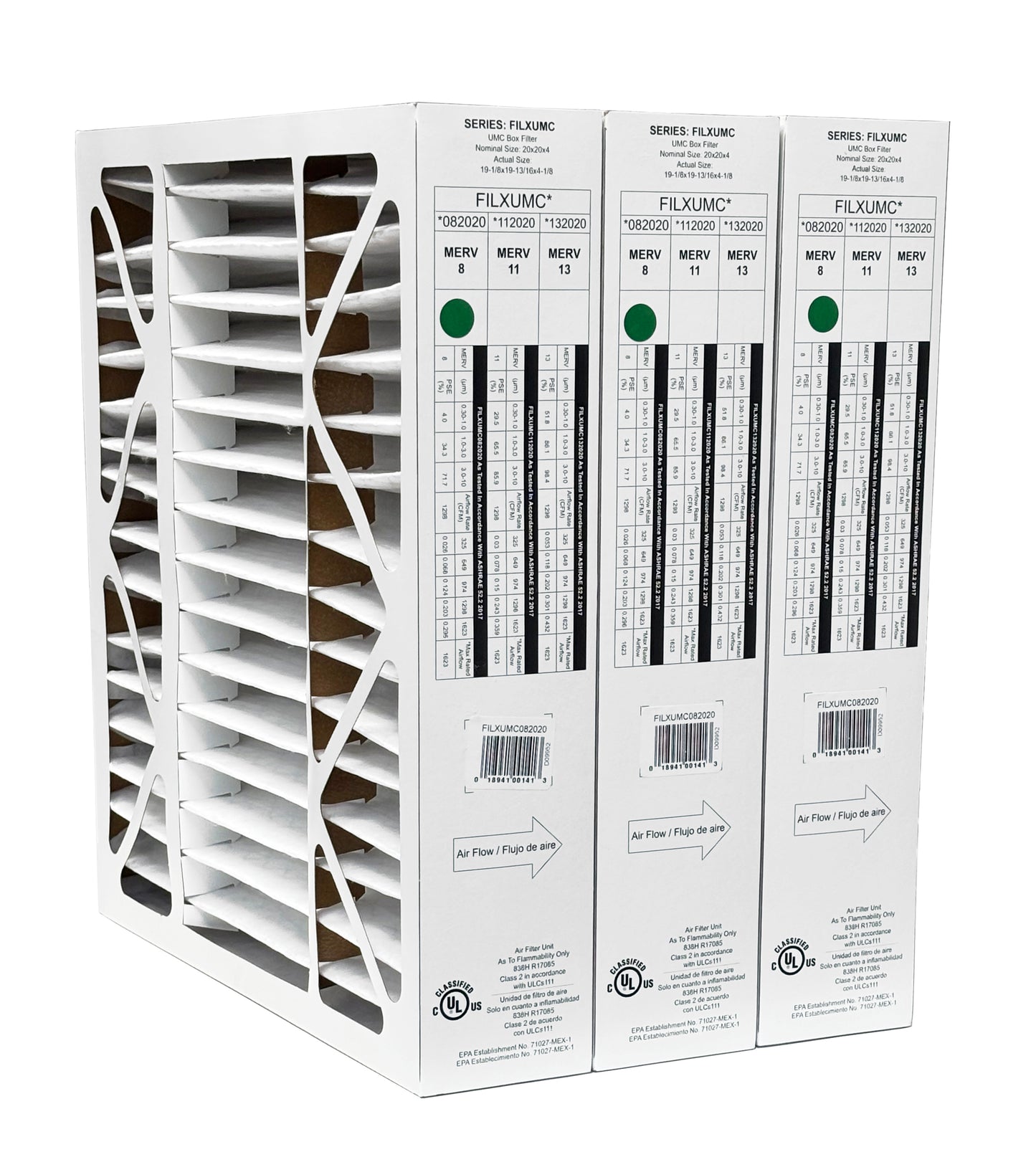 Carrier & Bryant FILXUMC082020 - 20" x 20" x 4" Pleated Air Filter, MERV 8 replaces old part # FILXXFNC0021