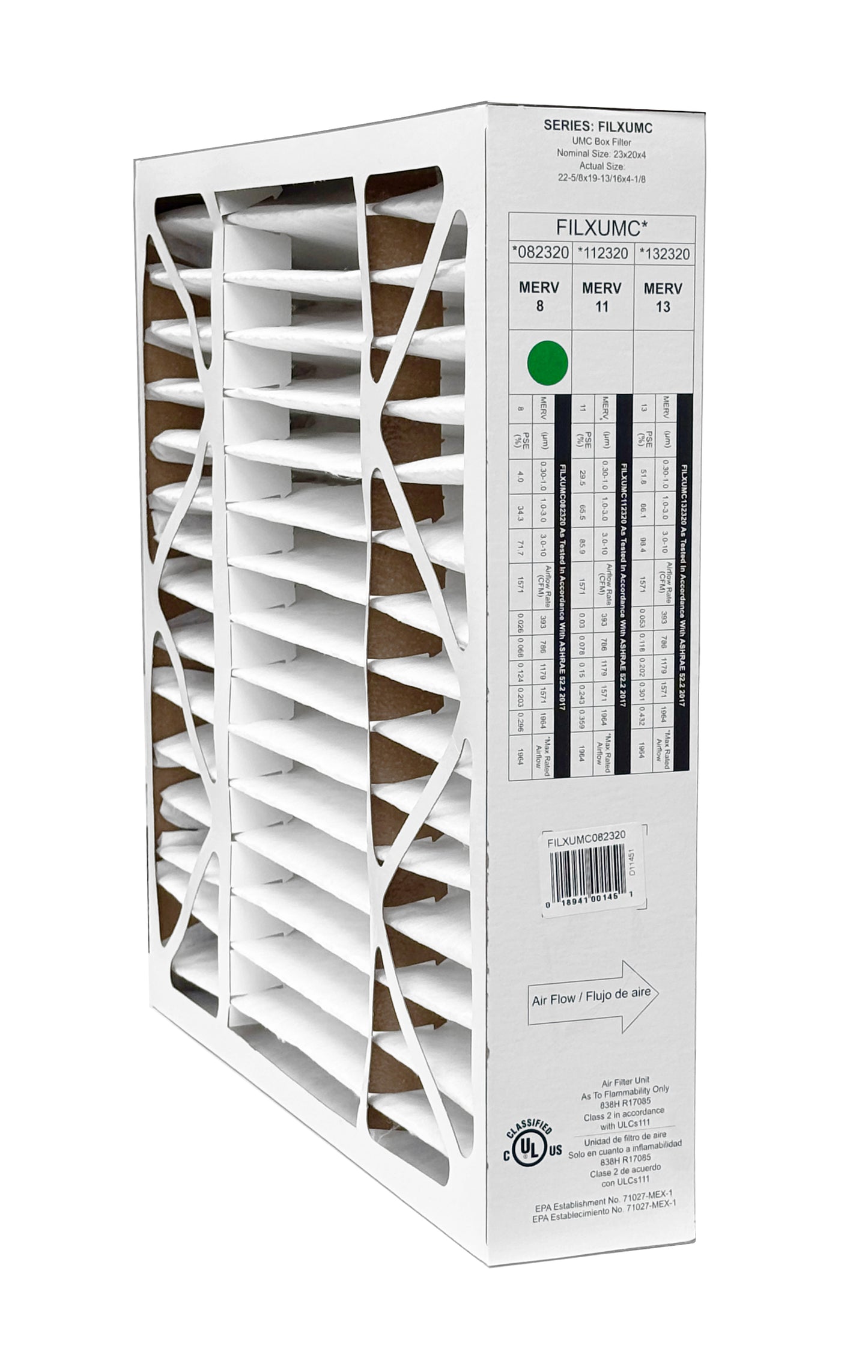 Carrier & Bryant FILXUMC082320 - 20" x 23" x 4" Pleated Air Filter, MERV 8 replaces old part # FILXXFNC0024