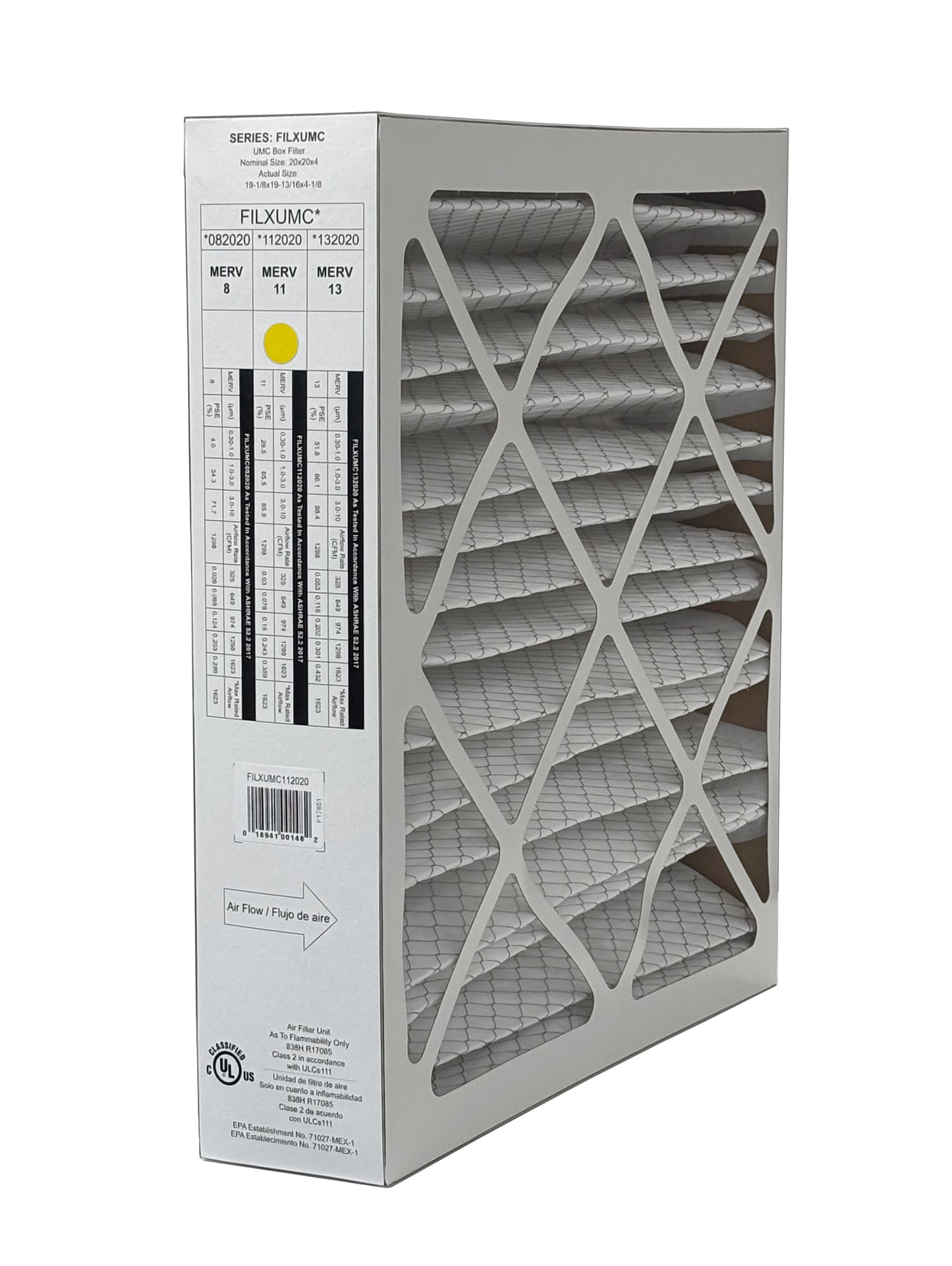 Carrier & Bryant FILXUMC112020 - 20" x 20" x 4" Pleated Air Filter, MERV 11 replaces old part # FILXXFNC0121