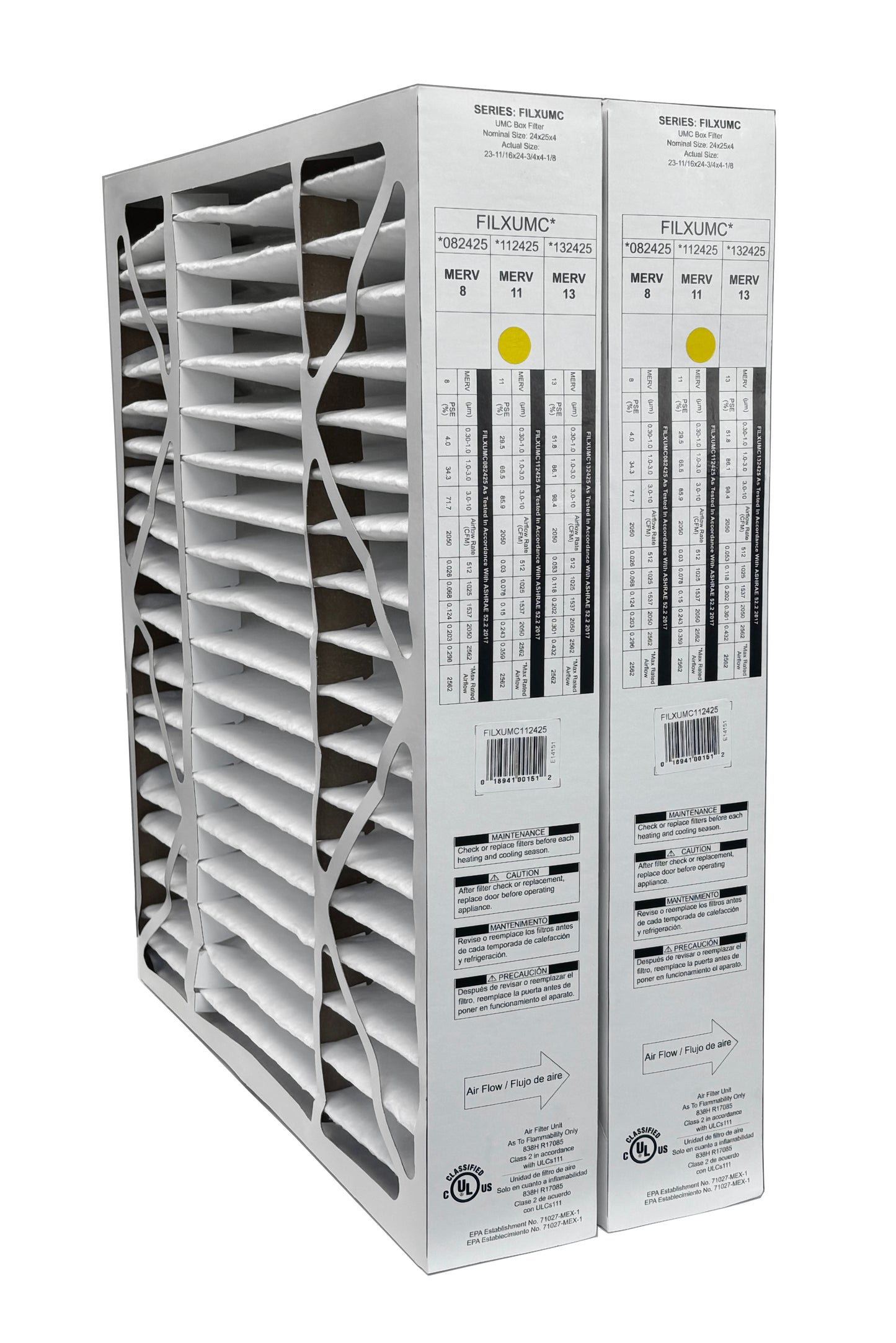 Carrier & Bryant FILXUMC112425 - 24" x 25" x 4" Pleated Air Filter, MERV 11 replaces old part # FILXXCAR0124