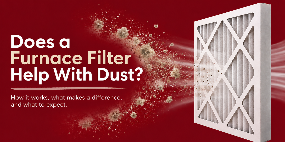 Furnace filter capturing airborne dust and debris to help reduce dust in the home.