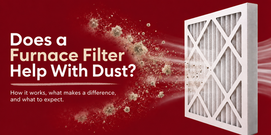 Furnace filter capturing airborne dust and debris to help reduce dust in the home.