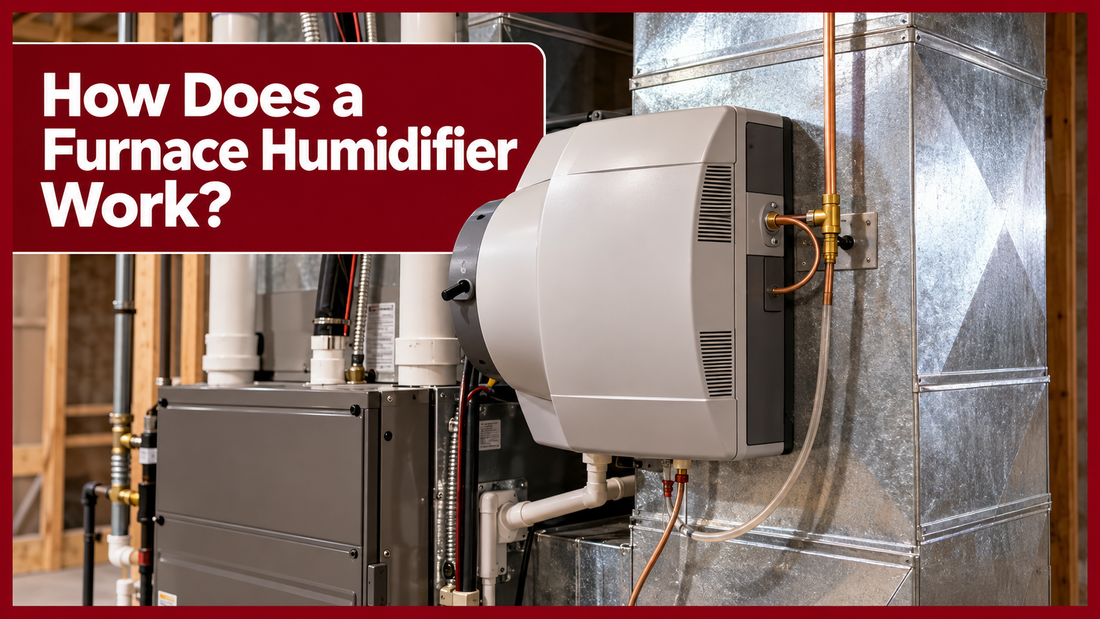 Whole-house furnace humidifier installed on residential HVAC ductwork