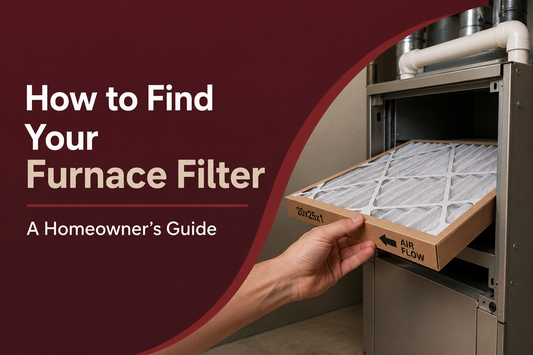 Homeowner removing a pleated furnace filter from a furnace cabinet before replacing the air filter.