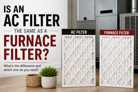 AC filter and furnace filter comparison showing both filters in front of residential HVAC equipment