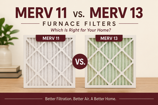 Comparison of MERV 11 and MERV 13 furnace filters showing the differences between each MERV rating for residential HVAC systems.