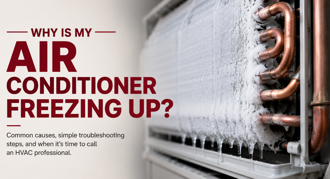 Frozen indoor air conditioner evaporator coil showing ice buildup, a common cause of AC freezing up and reduced cooling performance.