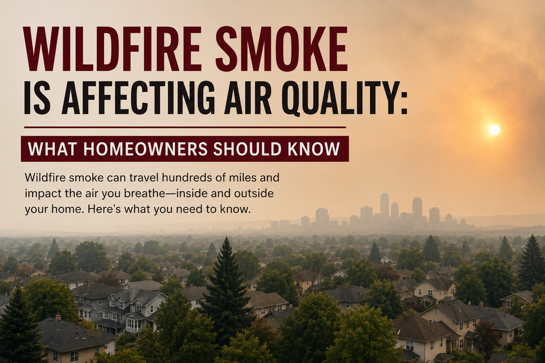 Hazy sky caused by wildfire smoke affecting outdoor air quality over a residential neighborhood.