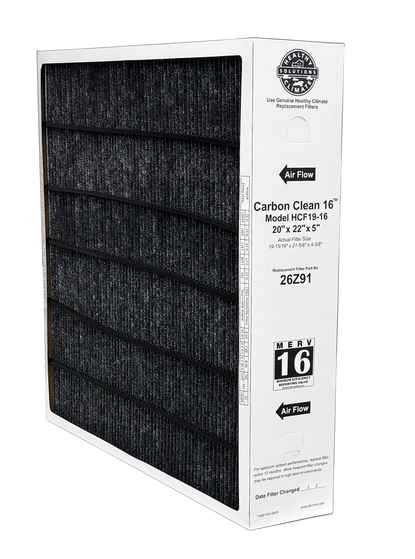 Lennox 26Z91 - 20" x 22" x 5" Healthy Climate Carbon Clean HCF19-16 Air Filter, MERV 16