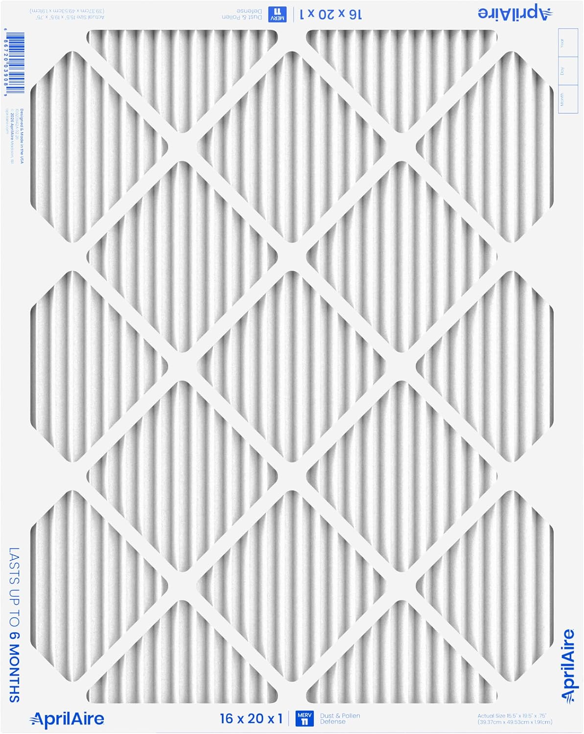 AprilAire A16201 1-Inch Media 16" x 20" x 1" MERV 11