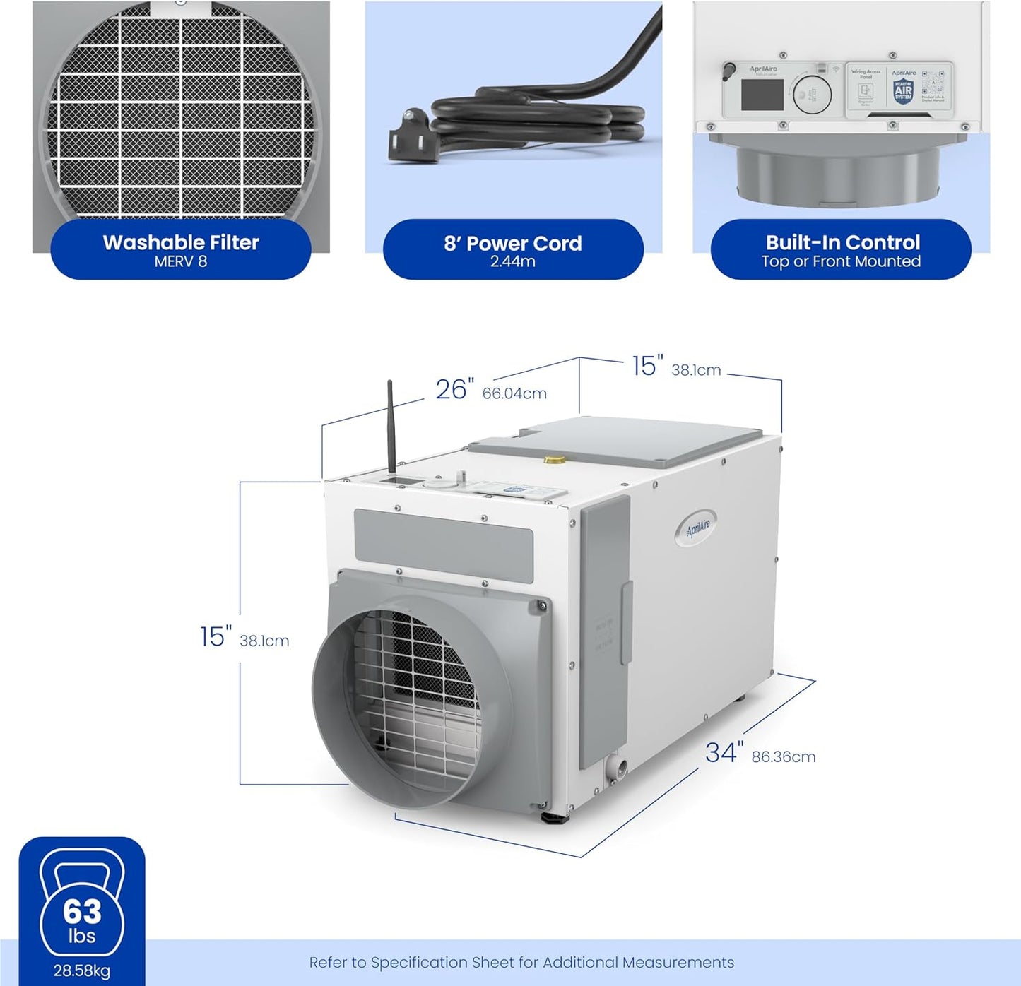 Aprilaire E080W - Wi-Fi Enabled Whole House Dehumidifier, 80 Pints
