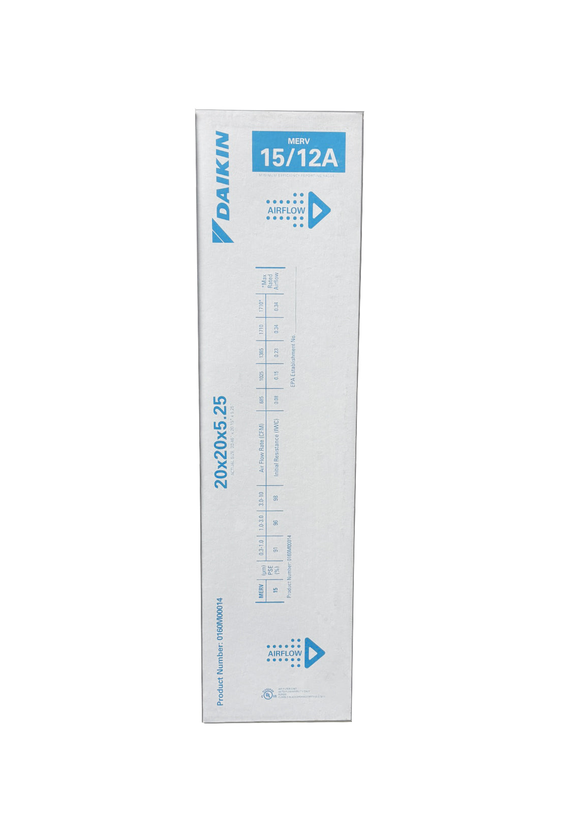Daikin 0160M00014 - 20" x 20" x 5" Pleated MERV 15 Replacement Filter for DV15-2121-AC