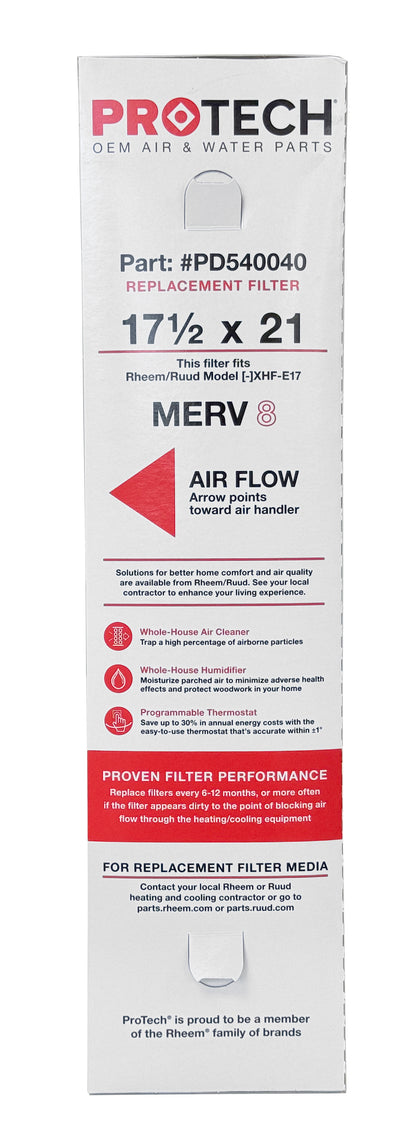 Rheem PD540040 - 17.5" x 21" x 5" Exact-Fit Filter for Air Cleaner AXHF-E17AM, MERV 8