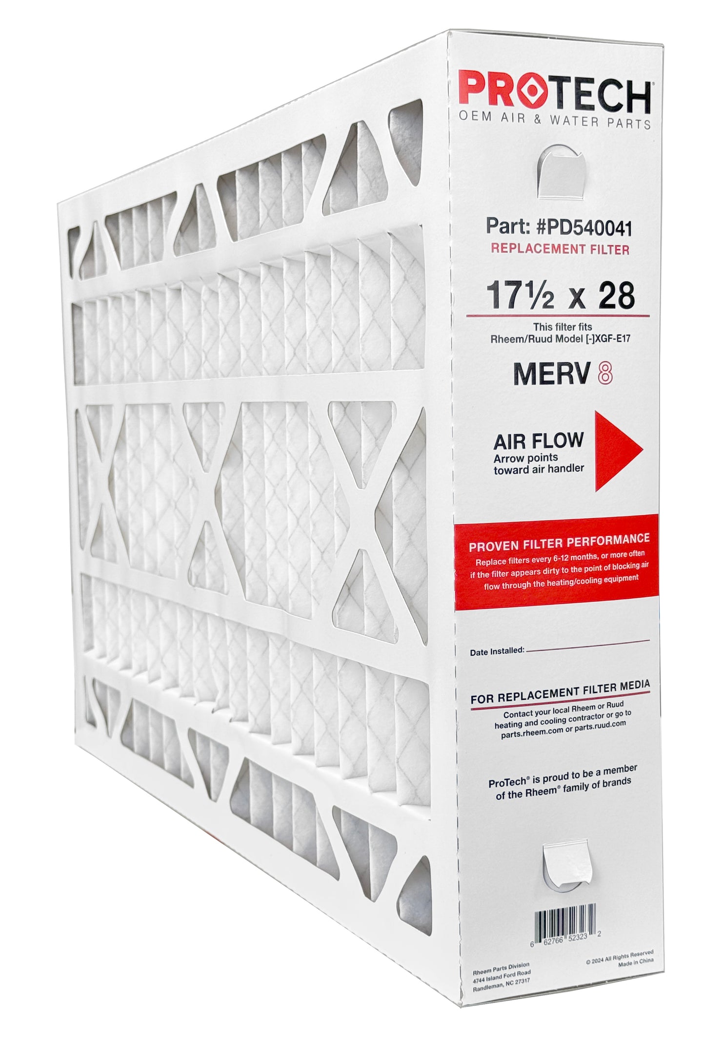 Rheem PD540041 - 17.5" x 28" x 5" Exact-Fit Filter for Air Cleaner AXGF-E17AM, MERV 8
