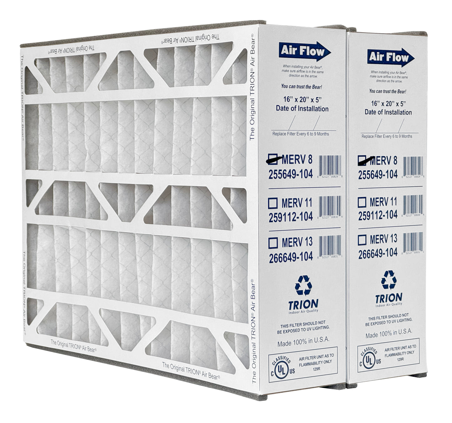 Trion Air Bear 255649-104 - 16" x 20" x 5" Pleated Air Filter, MERV 8