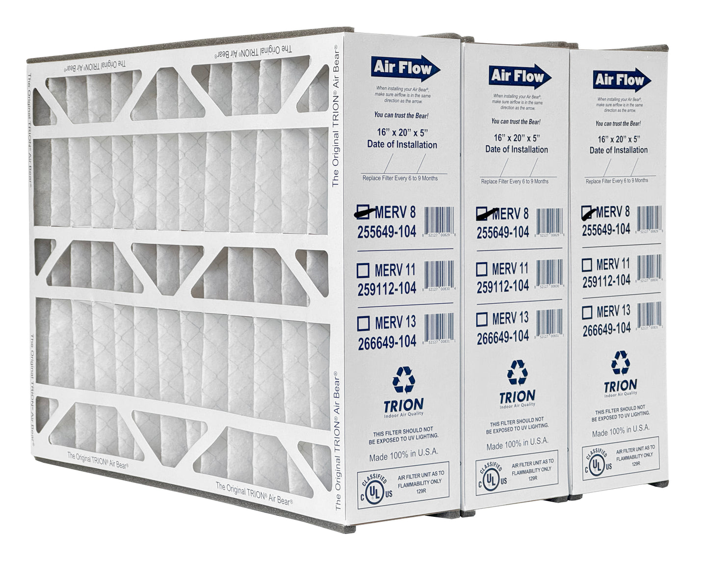 Trion Air Bear 255649-104 - 16" x 20" x 5" Pleated Air Filter, MERV 8