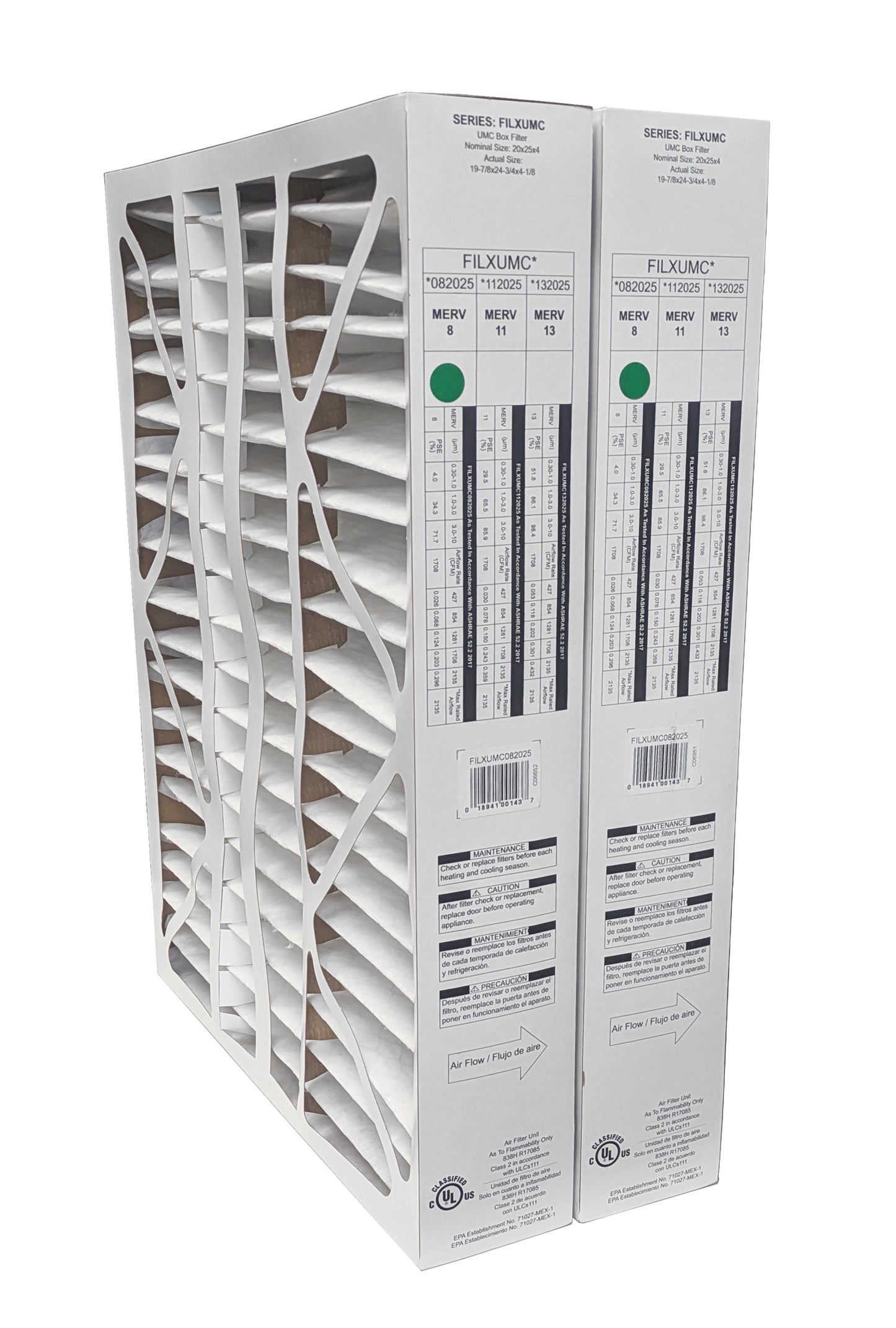 Carrier & Bryant FILXUMC082025 - 20" x 25" x 4" Pleated Air Filter, MERV 8 replaces old part # FILXXCAR0020