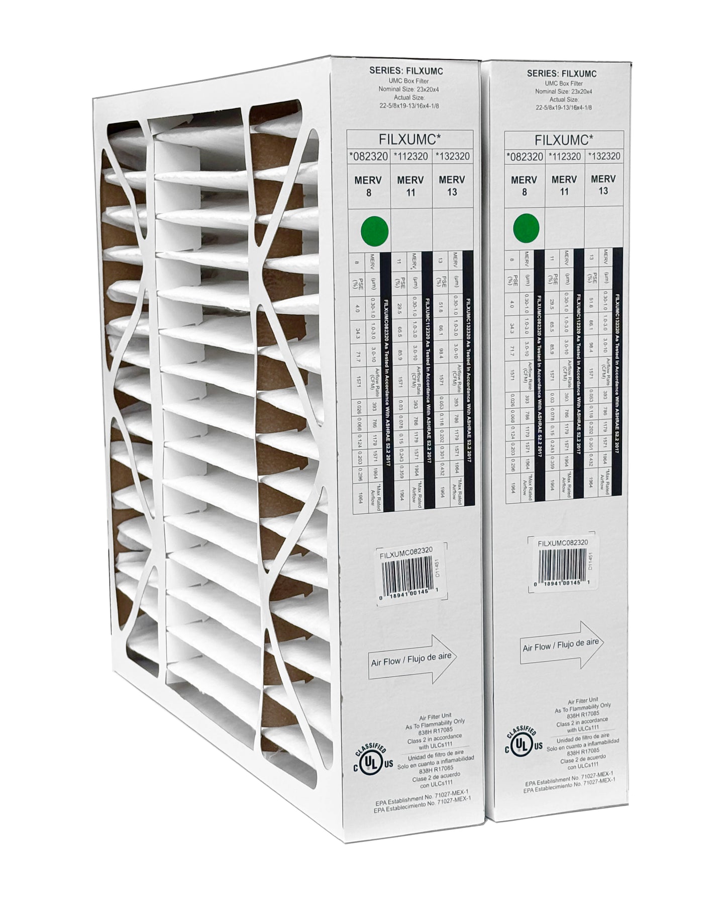 Carrier & Bryant FILXUMC082320 - 20" x 23" x 4" Pleated Air Filter, MERV 8 replaces old part # FILXXFNC0024