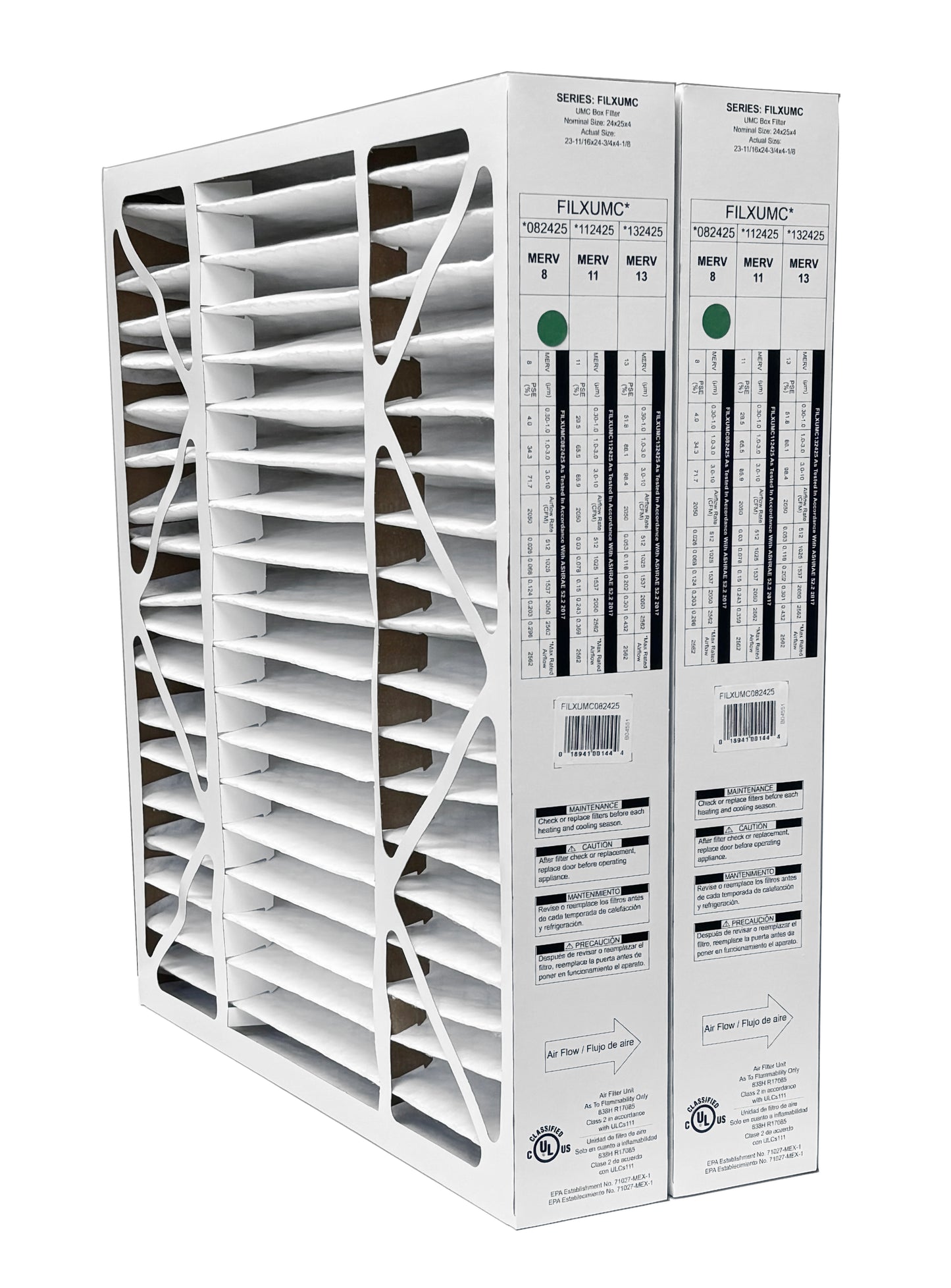 Carrier & Bryant FILXUMC082425 - 24" x 25" x 4" Pleated Air Filter, MERV 8 replaces old part # FILXXCAR0024