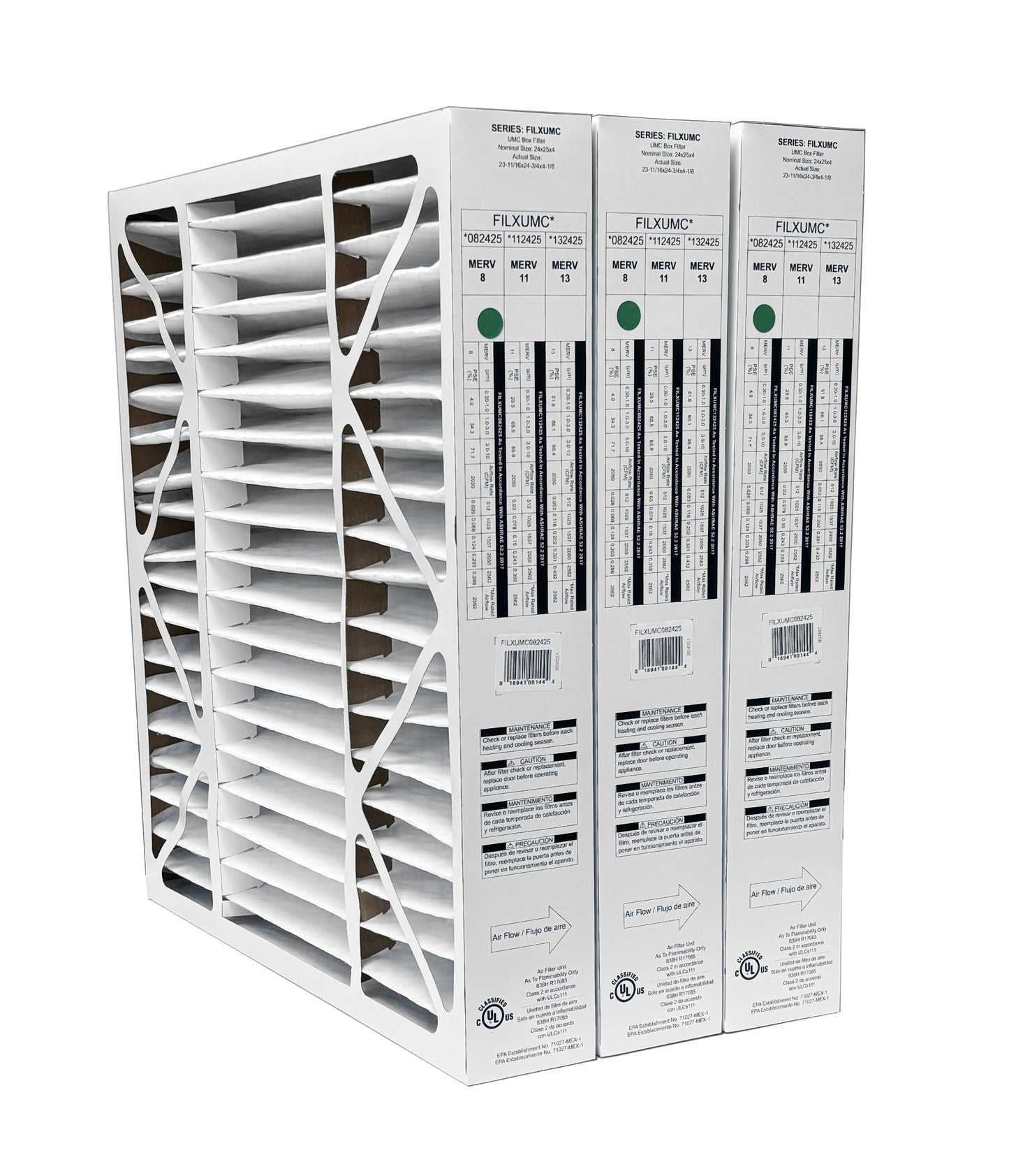 Carrier & Bryant FILXUMC082425 - 24" x 25" x 4" Pleated Air Filter, MERV 8 replaces old part # FILXXCAR0024