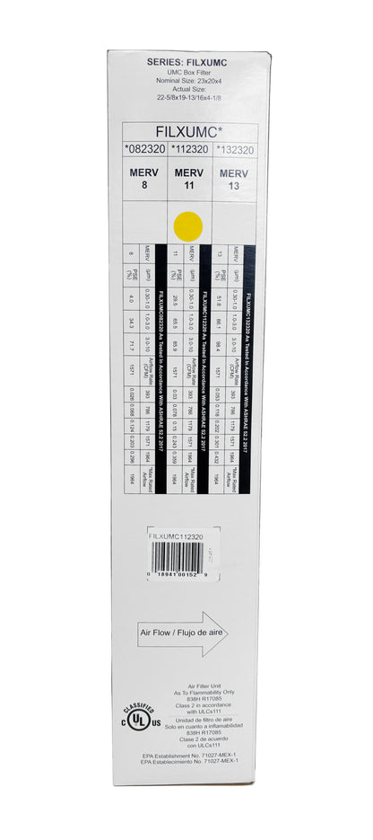 Carrier & Bryant FILXUMC112320 - 20" x 23" x 4" Pleated Air Filter, MERV 11 replaces old part # FILXXFNC0124