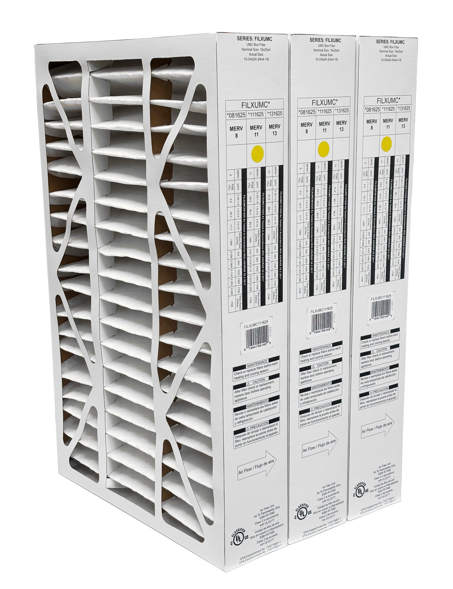 Carrier & Bryant FILXUMC111625 - 16" x 25" x 4" Pleated Air Filter, MERV 11 replaces old part # FILXXCAR0116