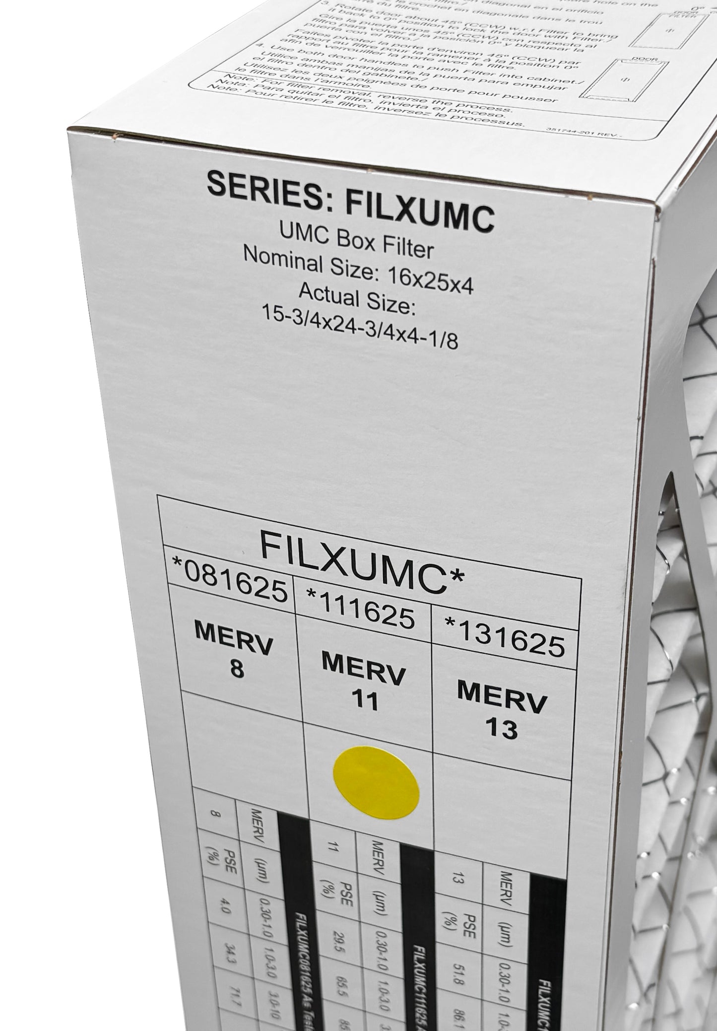 Carrier & Bryant FILXUMC111625 - 16" x 25" x 4" Pleated Air Filter, MERV 11 replaces old part # FILXXCAR0116